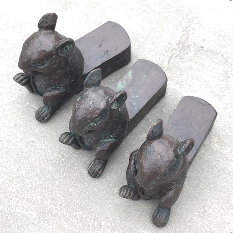 SET OF 3 clay bronze effect Mice Pot Stands, garden or Mouse lover gift