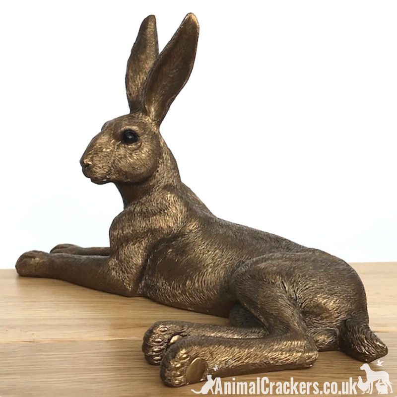 Leonardo Reflections Bronzed range large (26cm) Bronze effect Lying Hare ornament figurine, gift boxed