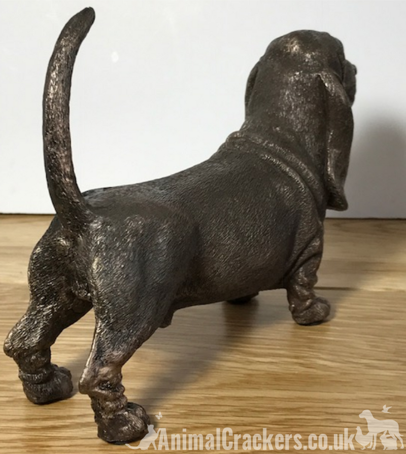Basset Hound figurine in cold cast bronze, gift boxed