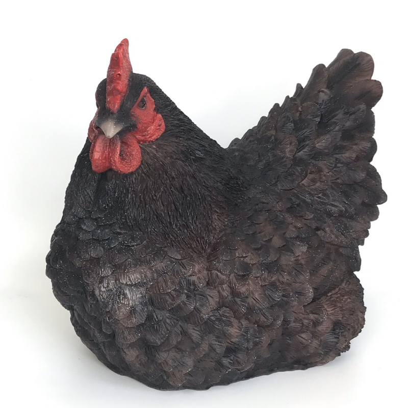 Realistic sitting Dark Brown/Black Speckled Hen ornament, country kitchen or garden decoration