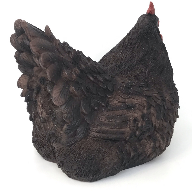 Realistic sitting Dark Brown/Black Speckled Hen ornament, country kitchen or garden decoration