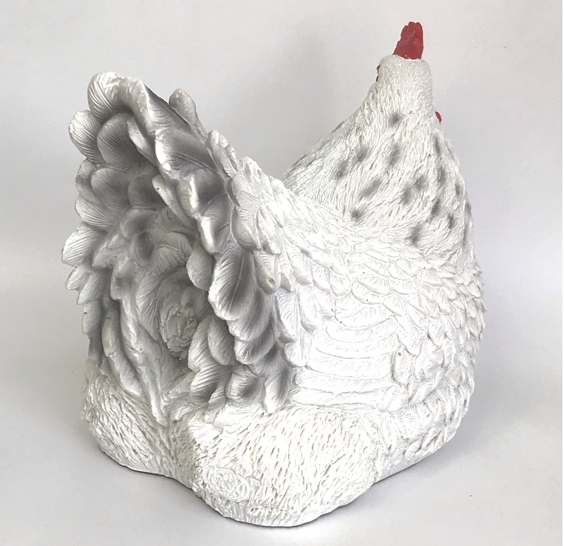 Realistic sitting White Hen ornament, country kitchen or garden decoration