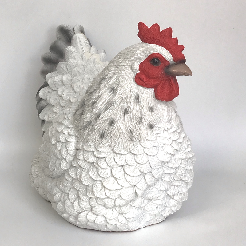 Realistic sitting White Hen ornament, country kitchen or garden decoration
