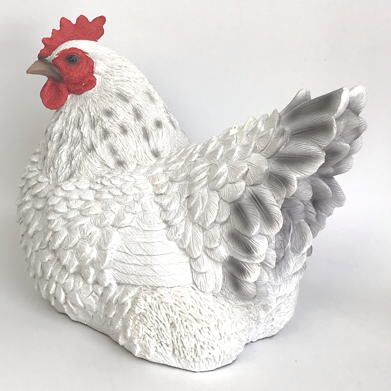 Realistic sitting White Hen ornament, country kitchen or garden decoration