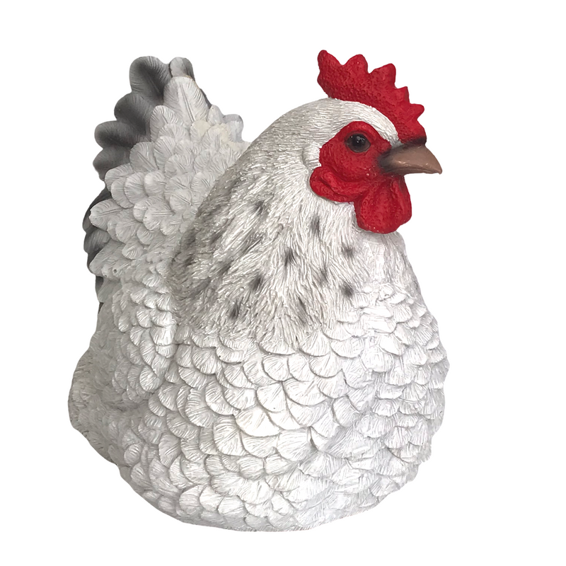 Realistic sitting White Hen ornament, country kitchen or garden decoration