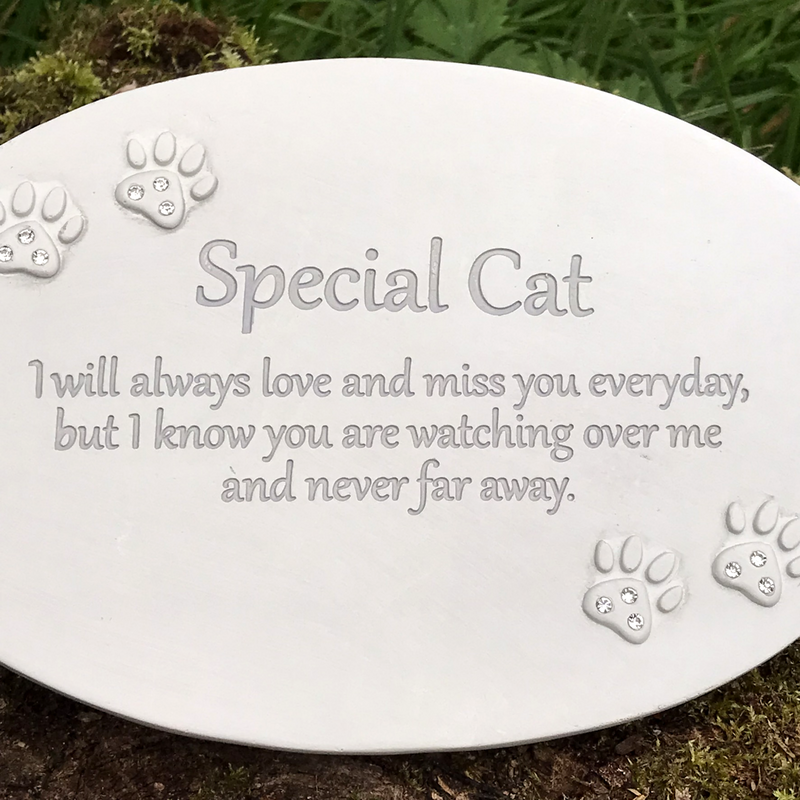 Cat memorial plaque oval shape marble effect grave marker or pet loss gift