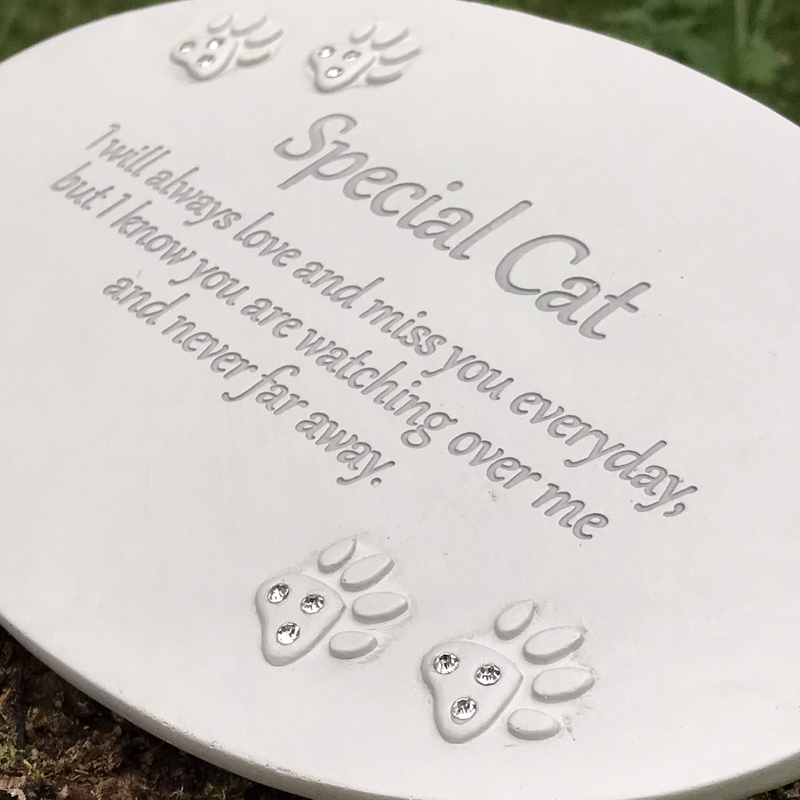 Cat memorial plaque oval shape marble effect grave marker or pet loss gift