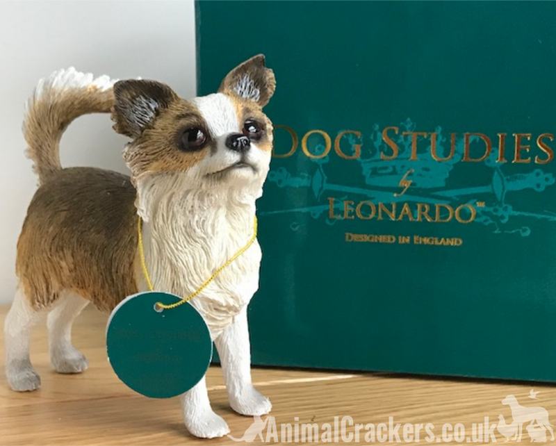 Beige Long Hair Chihuahua ornament figurine lifelike Leonardo range Gift boxed