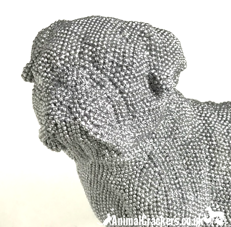 EXTRA LARGE!! 32cm Glitzy silver glitter diamante standing Pug ornament decoration