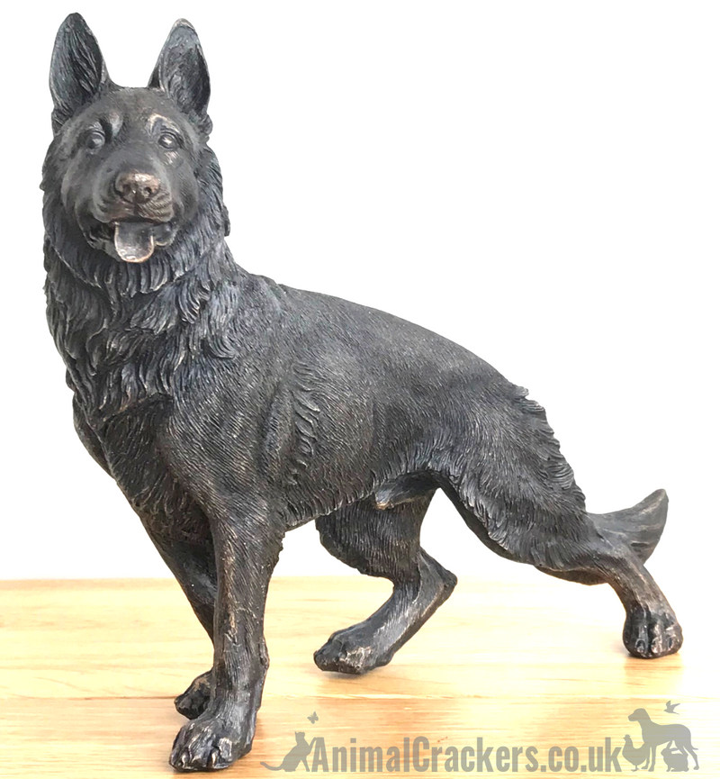 Large 22cm German Shepherd bronze effect ornament figurine Alsatian lover gift