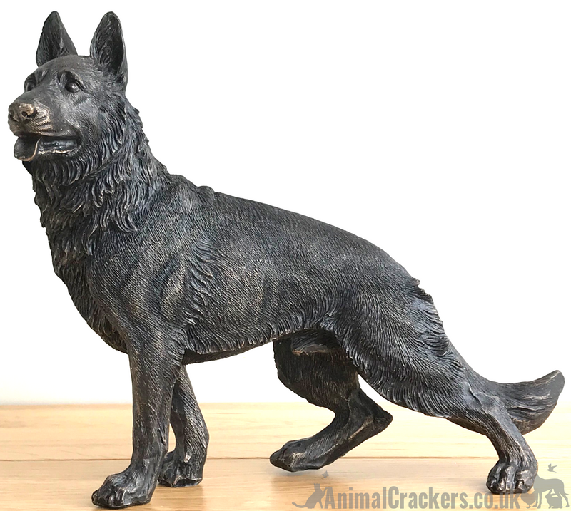 Large 22cm German Shepherd bronze effect ornament figurine Alsatian lover gift