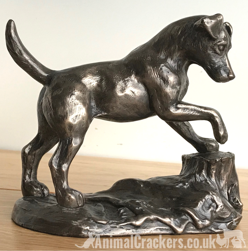 Heavy Cold Cast Bronze Jack Russell Terrier on a rock figurine by Harriet Glen, fabulous quality ornament