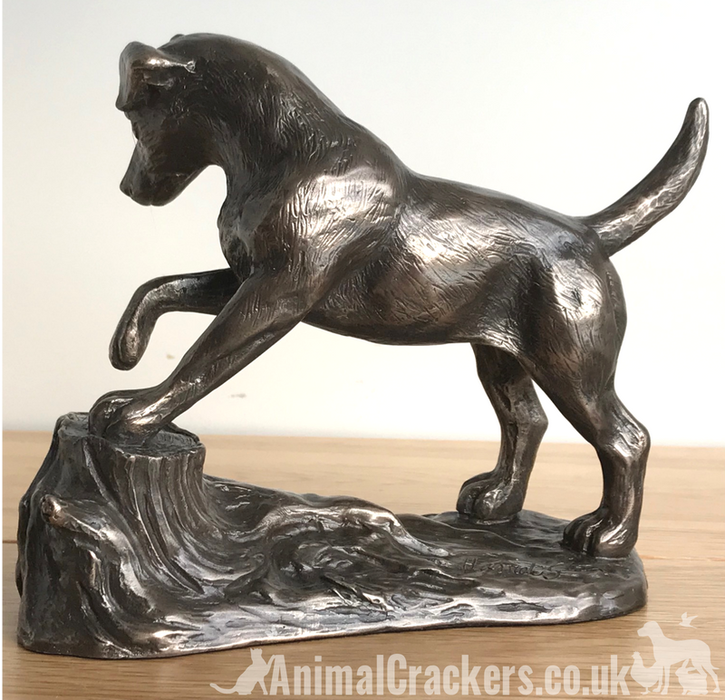 Heavy Cold Cast Bronze Jack Russell Terrier on a rock figurine by Harriet Glen, fabulous quality ornament