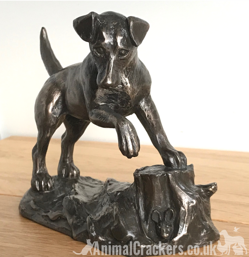 Heavy Cold Cast Bronze Jack Russell Terrier on a rock figurine by Harriet Glen, fabulous quality ornament