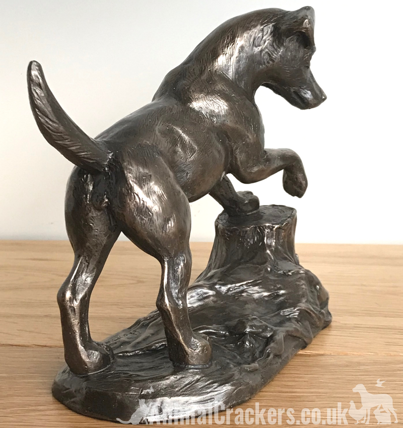 Heavy Cold Cast Bronze Jack Russell Terrier on a rock figurine by Harriet Glen, fabulous quality ornament