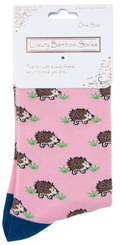 Ladies quality Bamboo Hedgehog design socks in Mustard or Pink