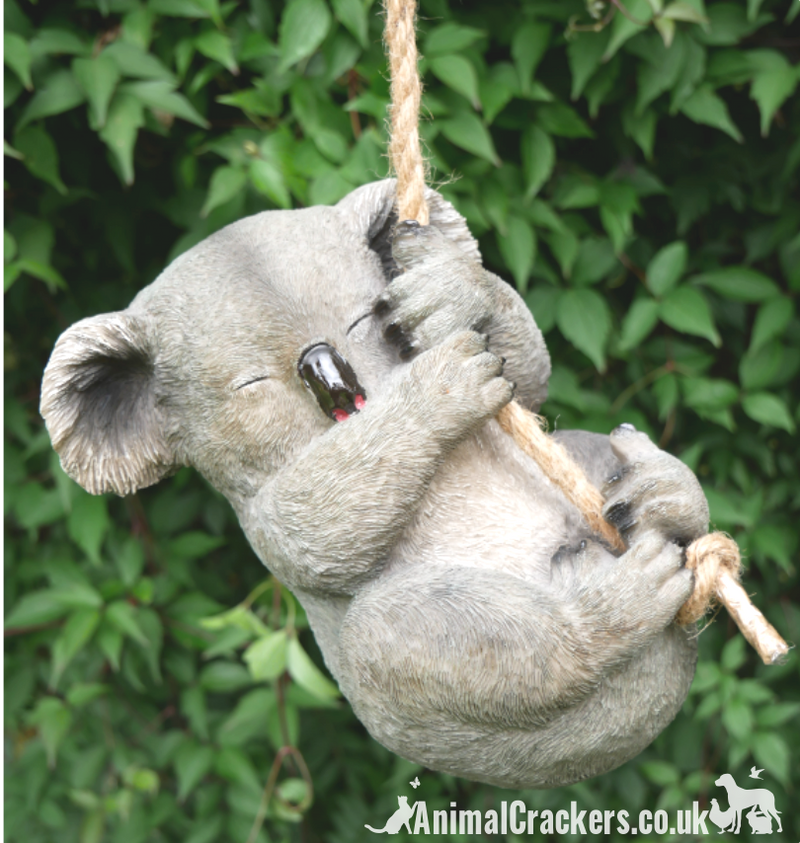 Rope tree hanging Koala, novelty garden ornament/ figurine. Great Koala lover gift