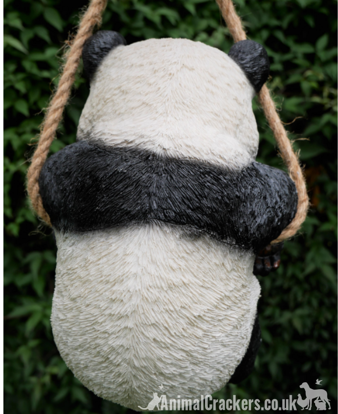 Large (12") Panda on rope swing, hanging tree decoration, great novelty panda lover gift