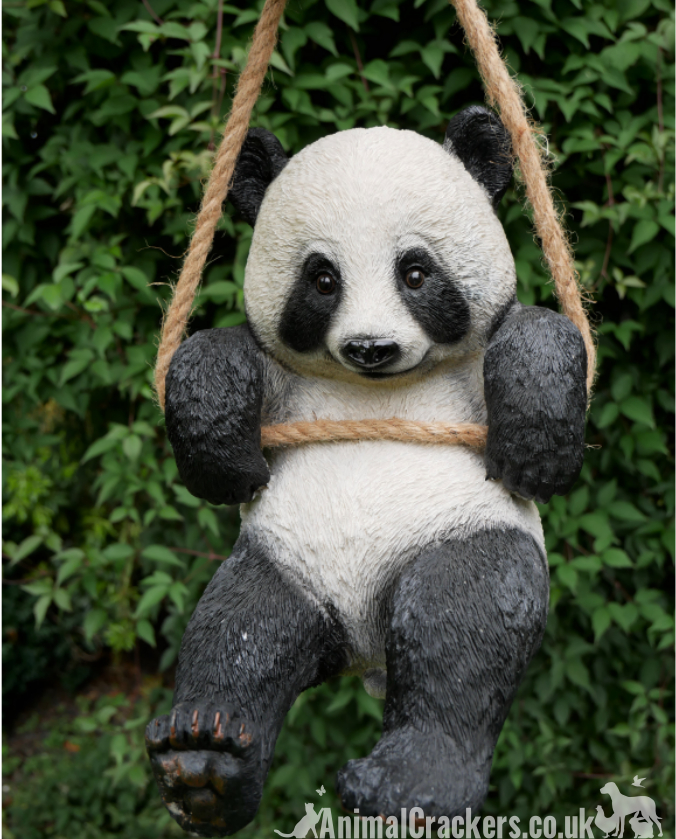 Large (12") Panda on rope swing, hanging tree decoration, great novelty panda lover gift