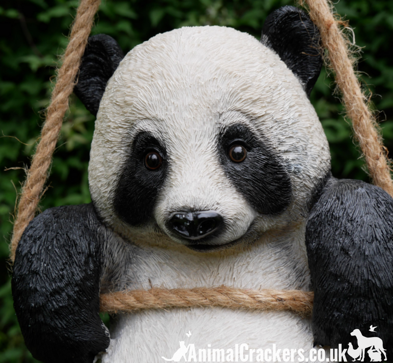 Large (12") Panda on rope swing, hanging tree decoration, great novelty panda lover gift