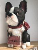 French Bulldog with 'Bone Jour!' play on words sign ornament, novelty Frenchie lover gift