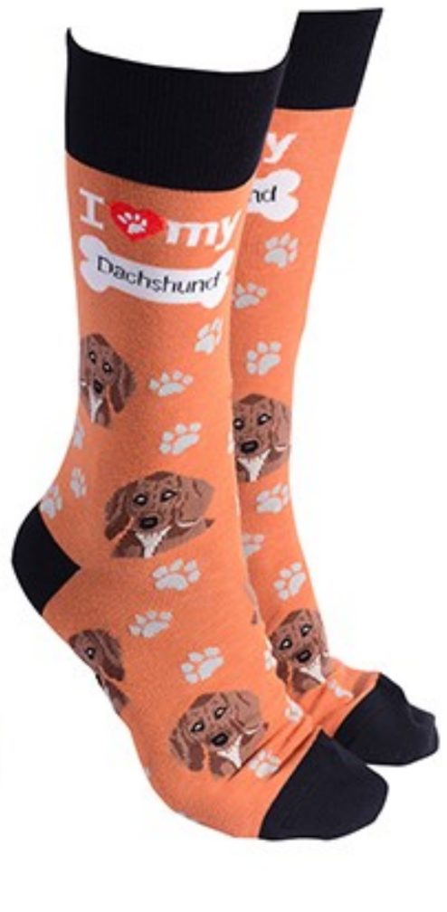 Dachshund design socks with 'I love my Dachshund' text, quality Unisex One Size stocking filler