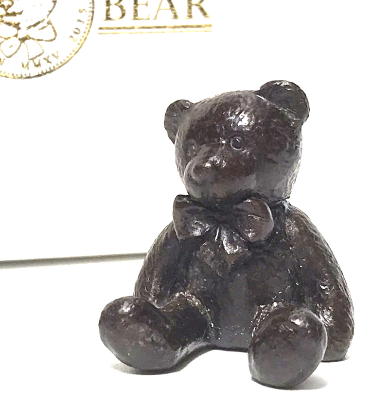 'Hugo' - solid bronze miniature Teddy Bear figurine designed by Michael Simpson, in a quality gift box.