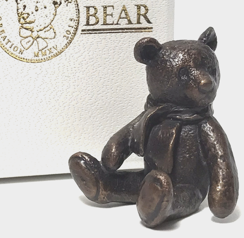 'Monty' - solid bronze miniature Teddy Bear figurine designed by Michael Simpson, in a quality gift box.
