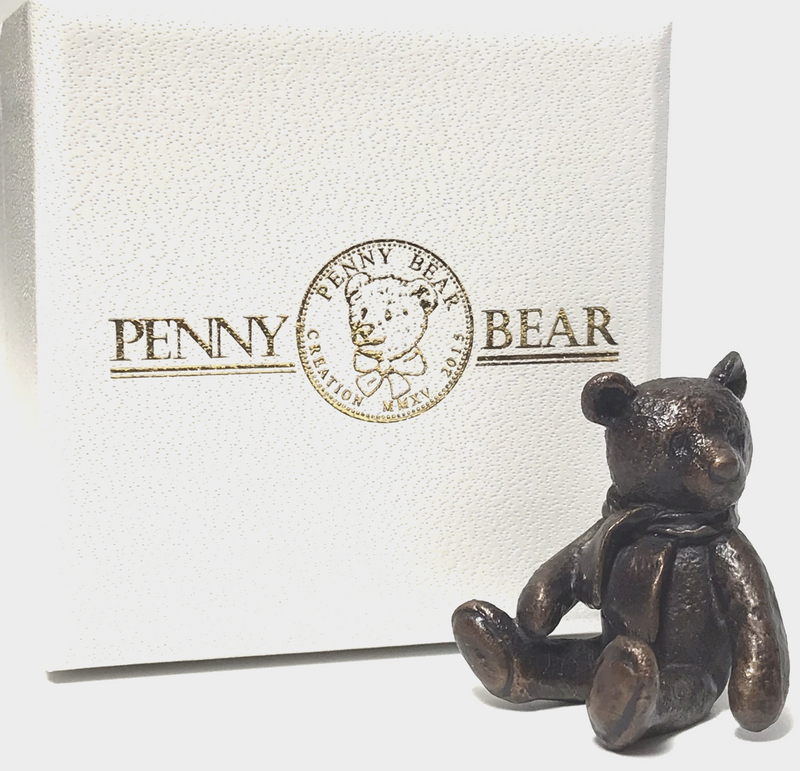 'Monty' - solid bronze miniature Teddy Bear figurine designed by Michael Simpson, in a quality gift box.