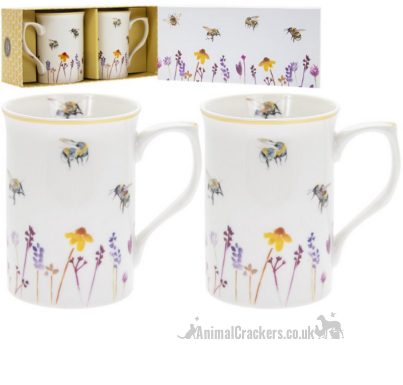 SET of 2 fine china slimline mugs from the Leonardo 'Busy Bees' range, in quality gift box