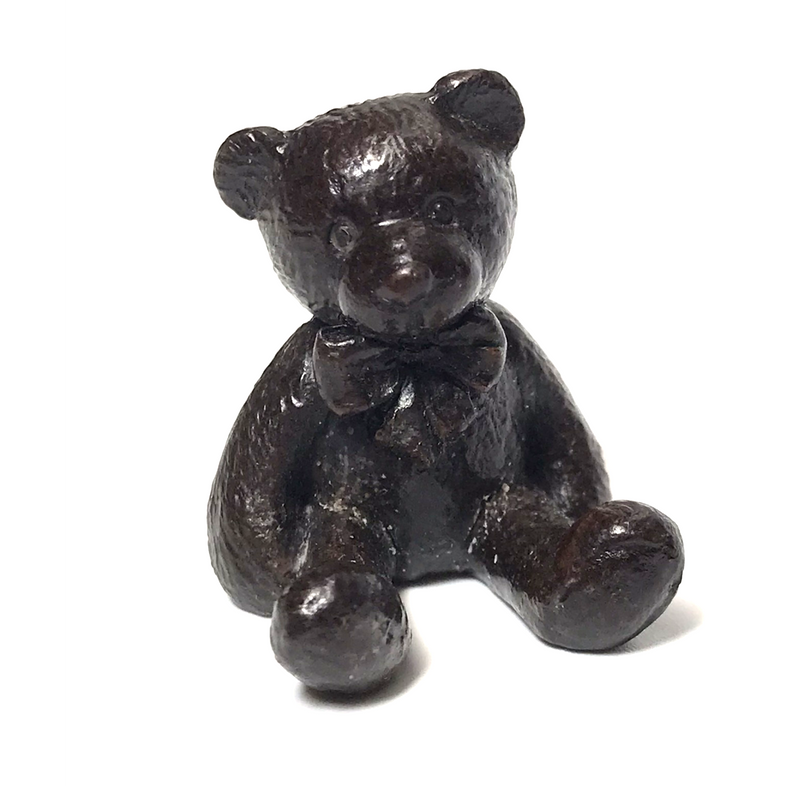 'Hugo' - solid bronze miniature Teddy Bear figurine designed by Michael Simpson, in a quality gift box.