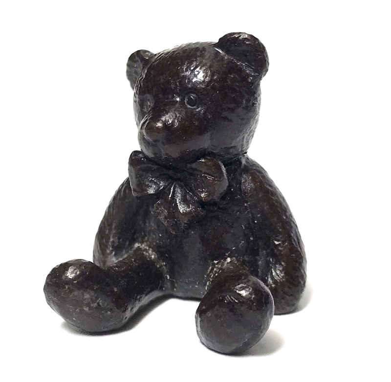 'Hugo' - solid bronze miniature Teddy Bear figurine designed by Michael Simpson, in a quality gift box.