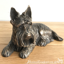 Laying Scottish Terrier figurine by Beauchamp Bronze, in solid Cold Cast Bronze