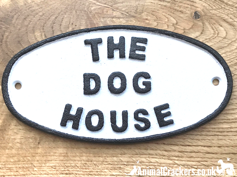 Heavy cast iron white painted oval THE DOG HOUSE kennel or house sign novelty dog lover gift