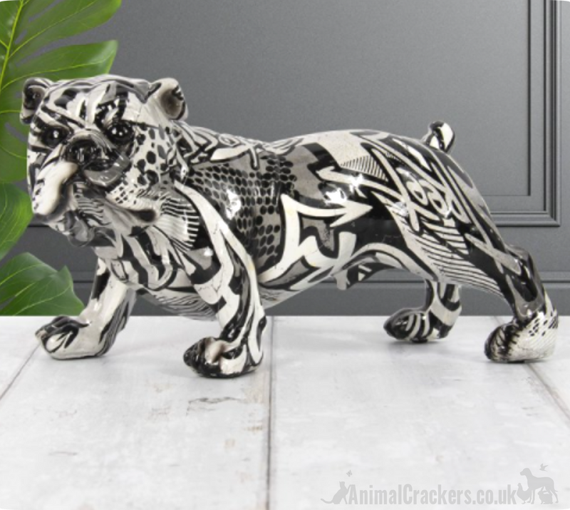 Graffiti Art monochrome coloured standing English Bulldog figurine, Bull Dog lover gift