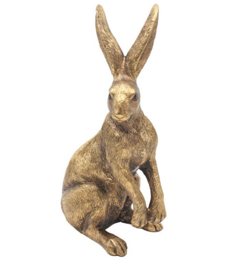 Leonardo Reflections Bronzed range sitting Hare ornament in 'alert' pose, in quality gold gift box