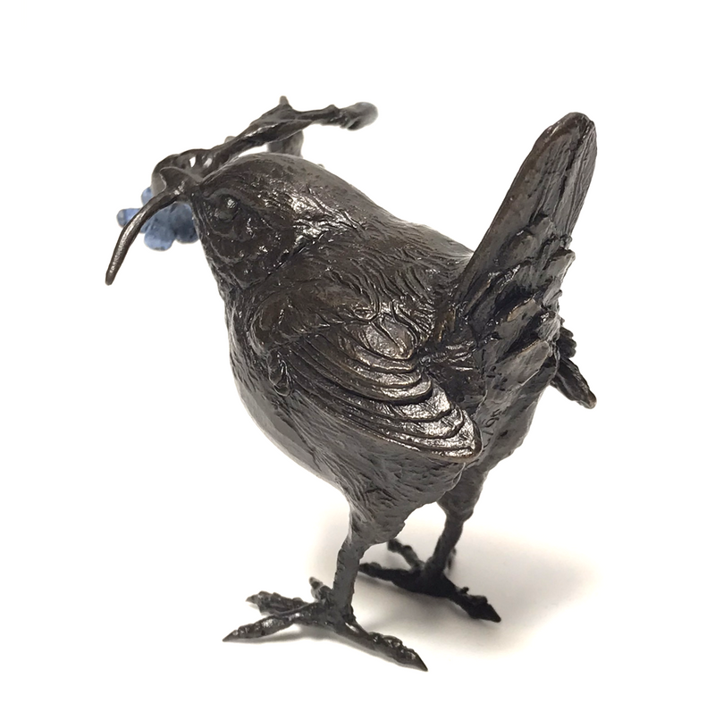 LIMITED EDITION solid bronze Wren with Bluebells figurine by Keith Sherwin