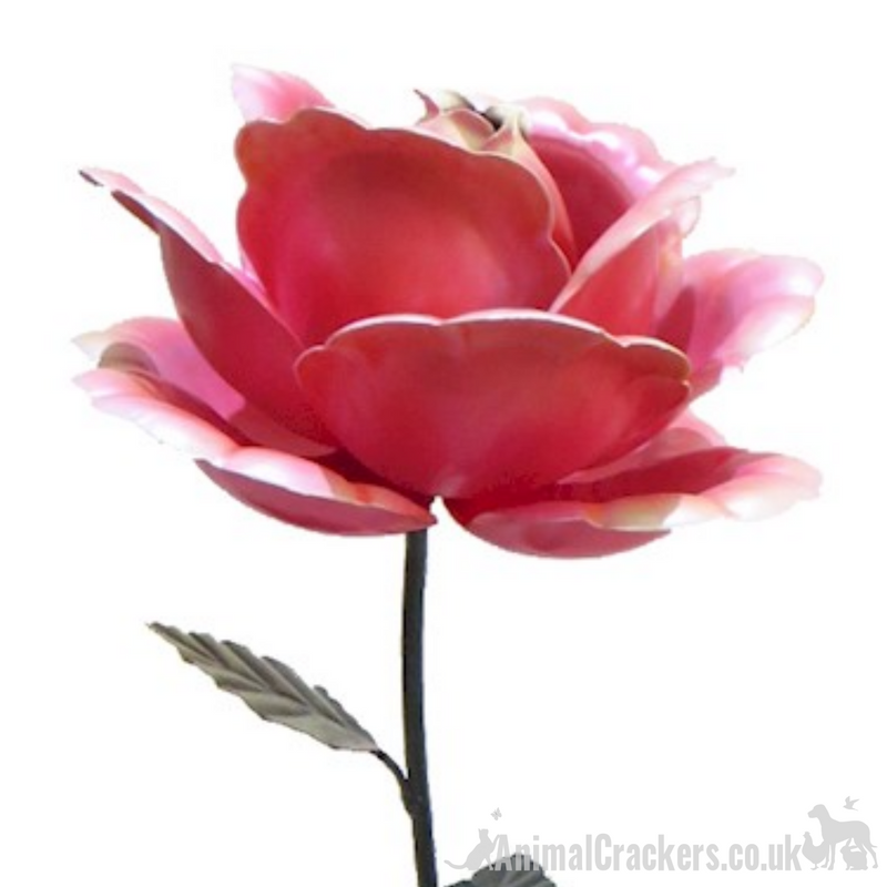 63cm metal pink ROSE garden ornament flower decoration, great Valentine's or Mother's Day gift