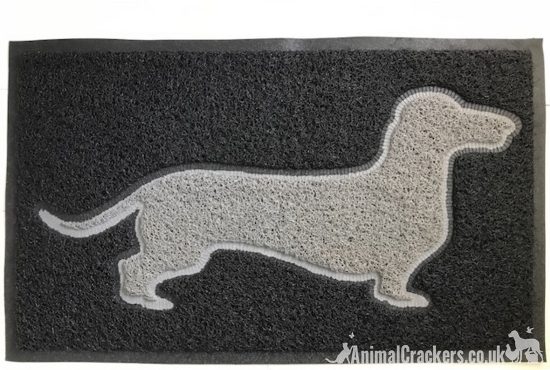 Grey PVC loop Doormat mud /dirt trapper door mat, available in 2 colour themes, great novelty Dachshund Sausage Dog lover gift