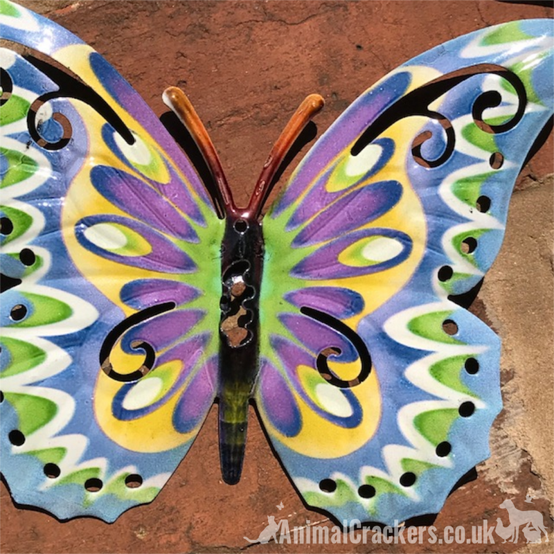 3x 16cm Pastel coloured Metal Butterflies, indoor or garden decoration
