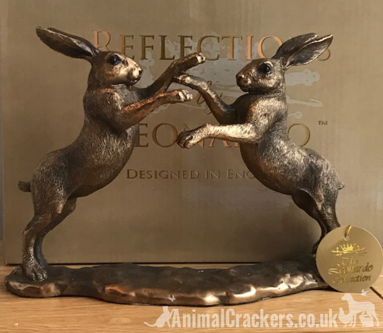 Bronze effect Boxing Hares ornament figurine Leonardo bronzed range, gift boxed