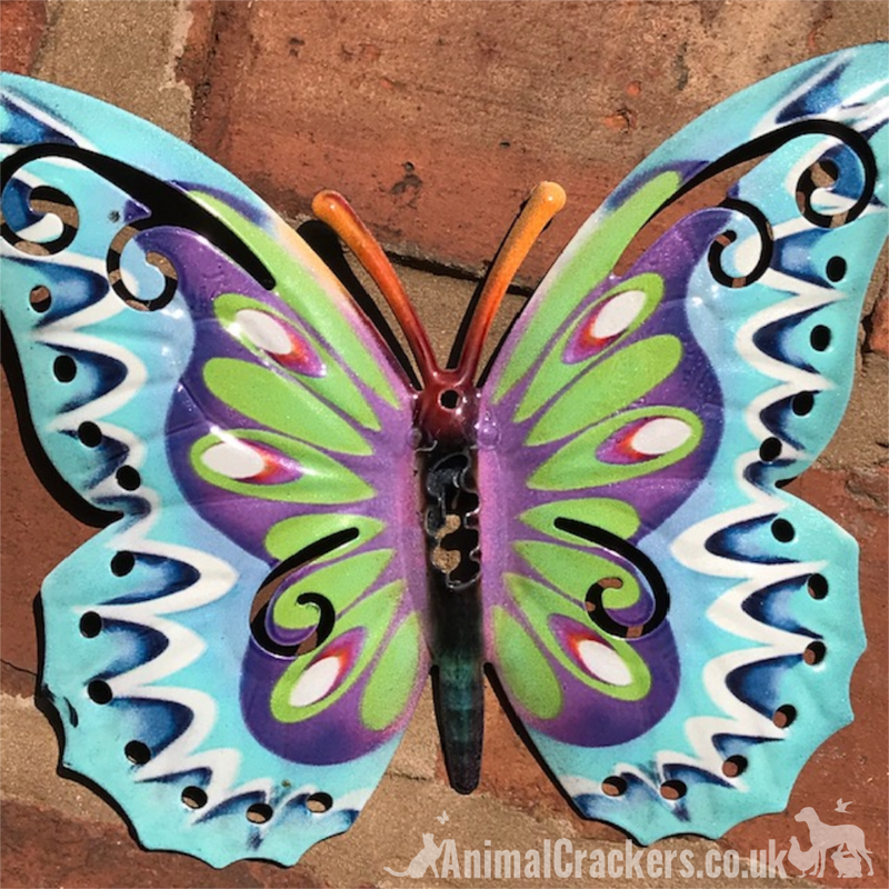 3x 16cm Pastel coloured Metal Butterflies, indoor or garden decoration
