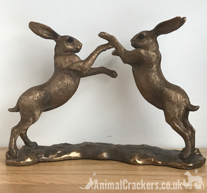 Bronze effect Boxing Hares ornament figurine Leonardo bronzed range, gift boxed