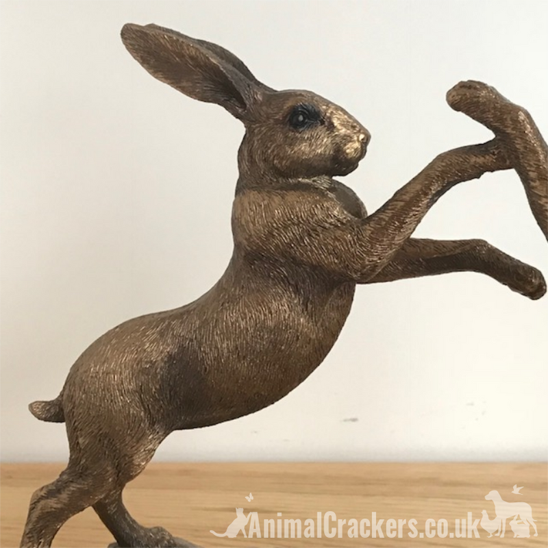 Bronze effect Boxing Hares ornament figurine Leonardo bronzed range, gift boxed