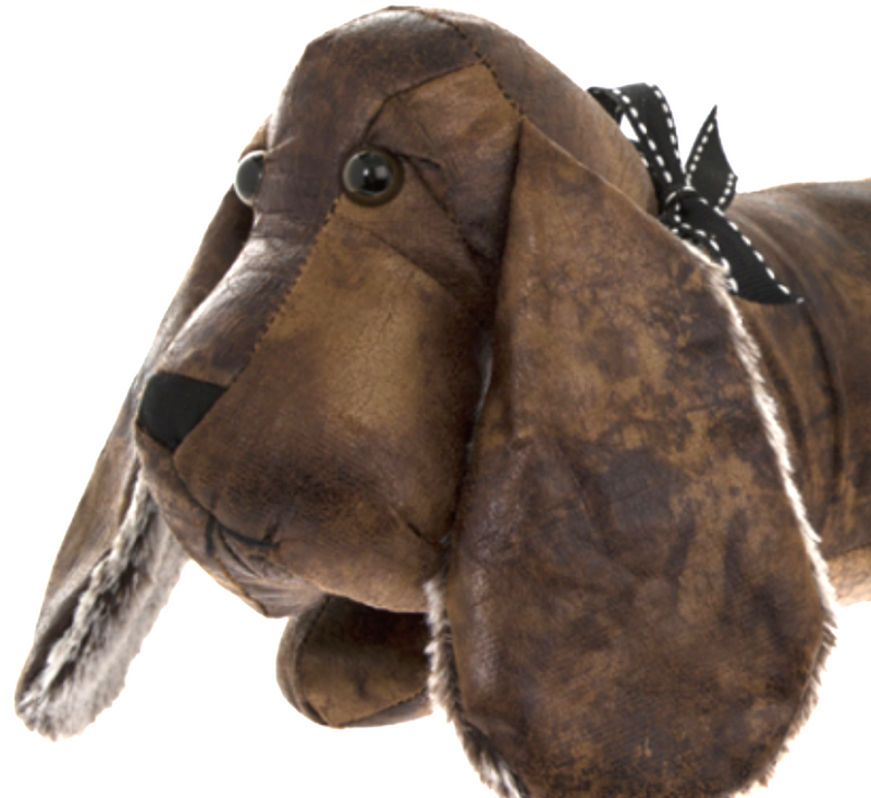 Dachshund doorstop in brown faux leather, heavyweight, Sausage Dog lover gift
