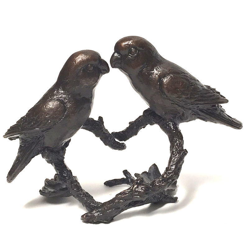LIMITED EDITION Solid bronze Lovebirds on Heart shaped branch, designed by Keith Sherwin, with quality gift box & certificate of authenticity