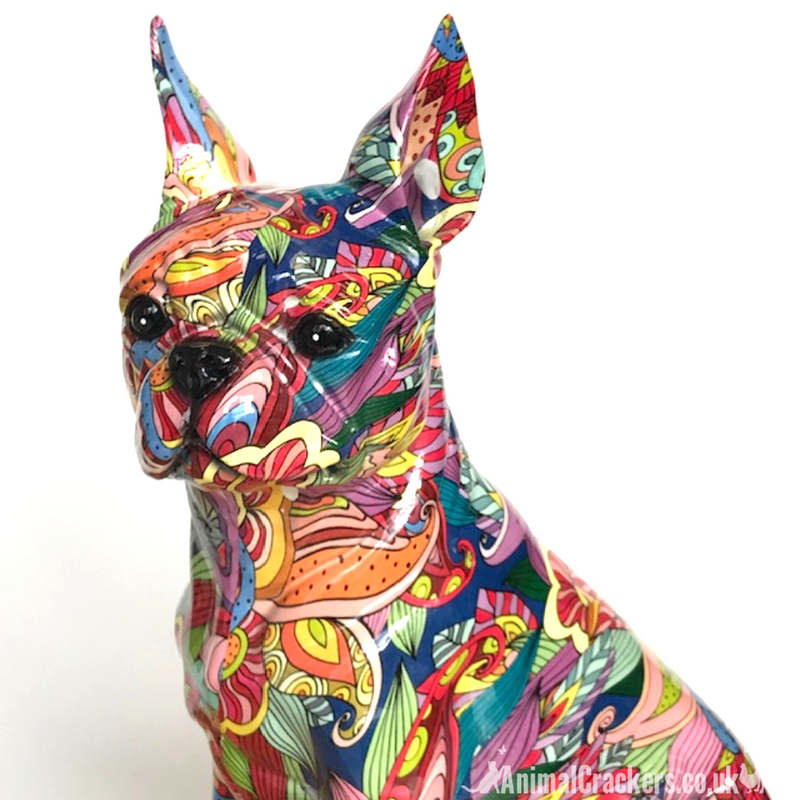 Large 32cm GROOVY ART colourful Boston Terrier French Bulldog style ornament figurine Dog lover gift