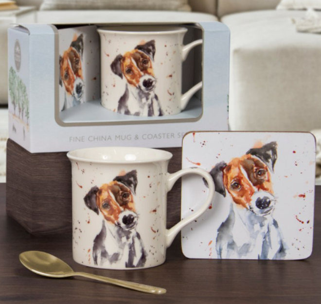 Jack Russell Terrier china Mug & Coaster set, a Jennifer Rose design from the Man's Best Friend range by Leonardo, gift boxed