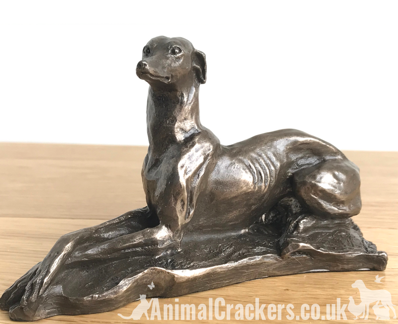 Exclusive to Animal Crackers - Laying Greyhound sculpture by Harriet Glen, in quality Cold Cast Bronze