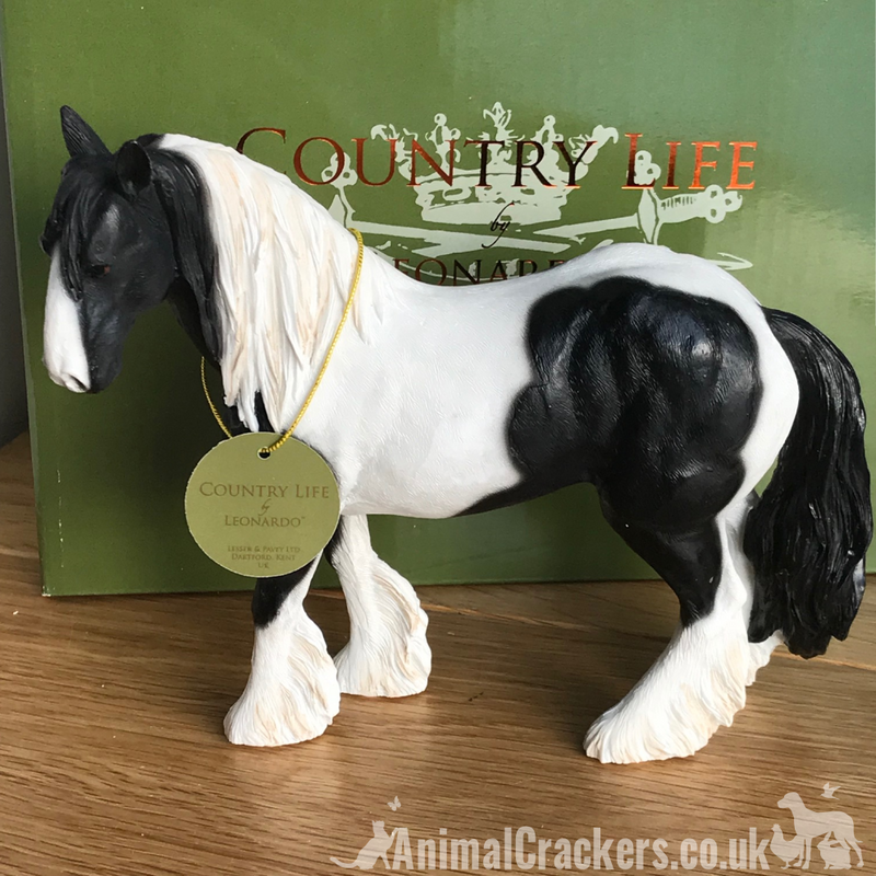 Piebald Black & White Cob ornament Leonardo coloured horse pony lover gift boxed